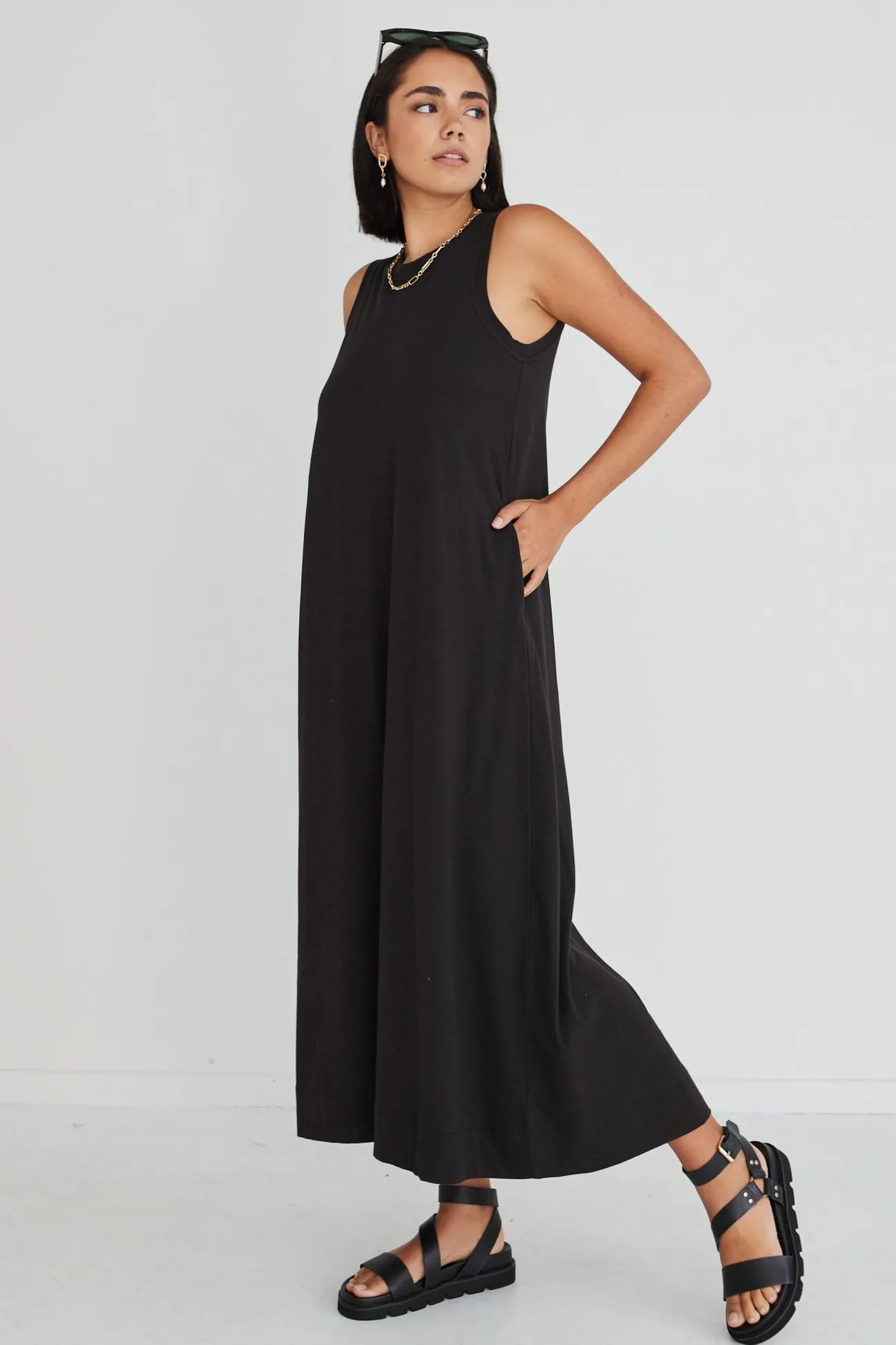 Among the Brave Base Black Knit Swing Dress