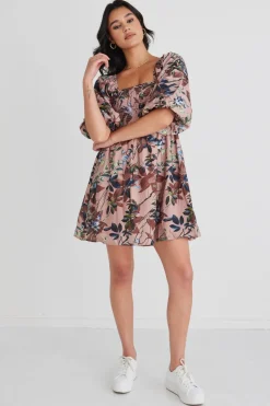 Ivy + Jack Bea Blush Paradise LS Rouched Empire Bodice Mini Dress