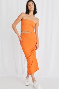 Love Lulu Beacon Orange Zigzag Knit Tube Skirt