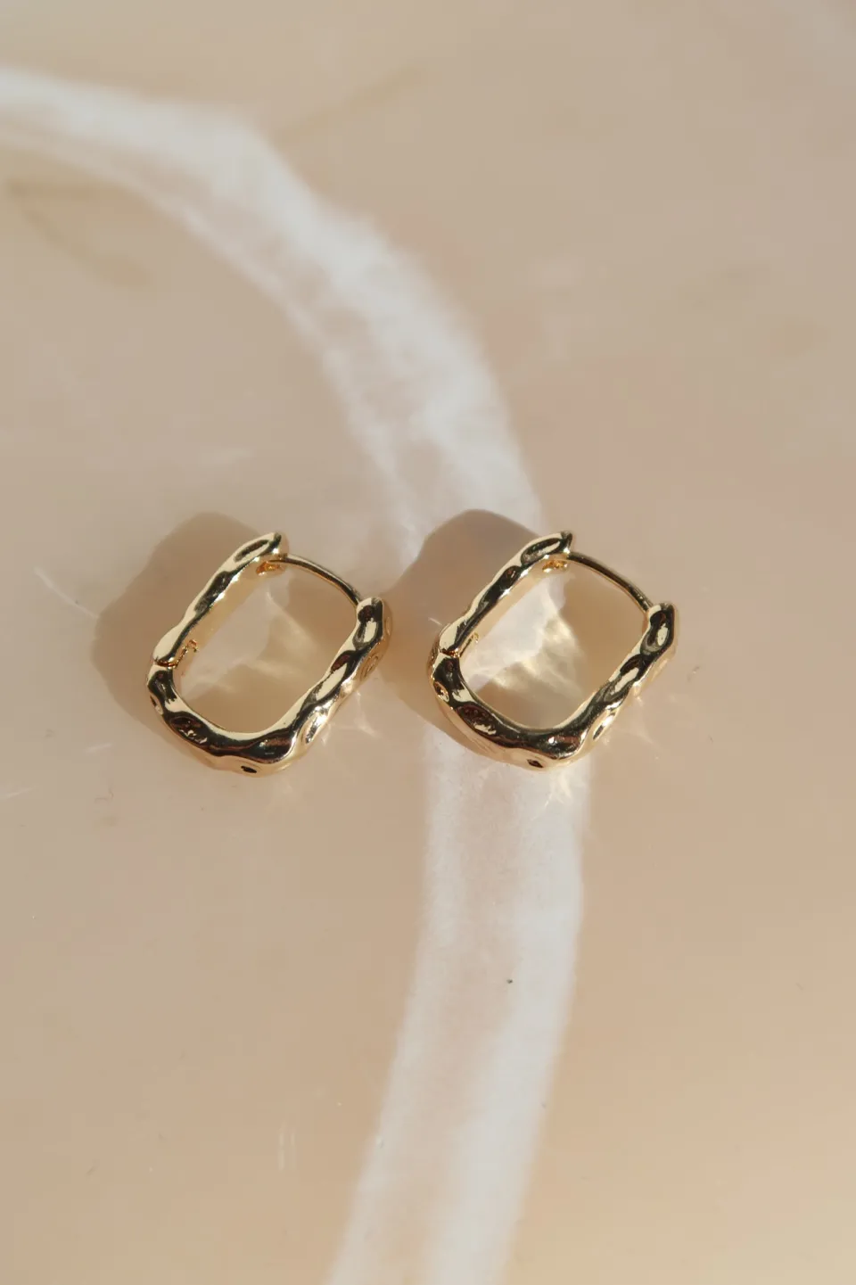 Humble + Heart Beaten Gold Rectangle Hoop Earrings