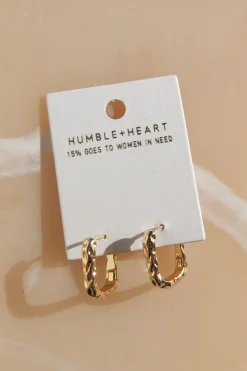Humble + Heart Beaten Gold Rectangle Hoop Earrings