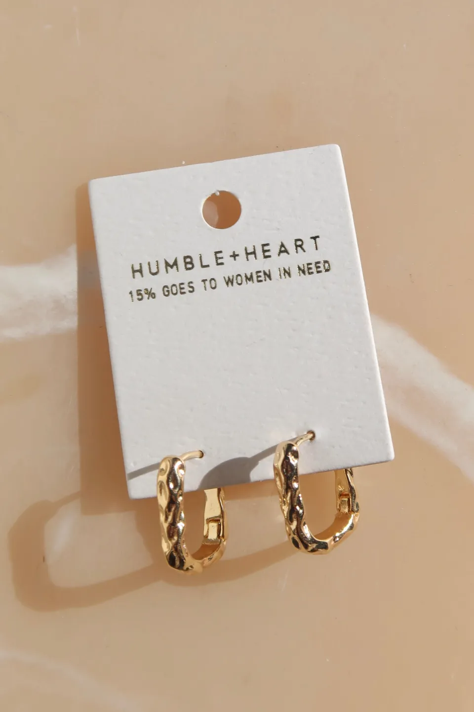 Humble + Heart Beaten Gold Rectangle Hoop Earrings