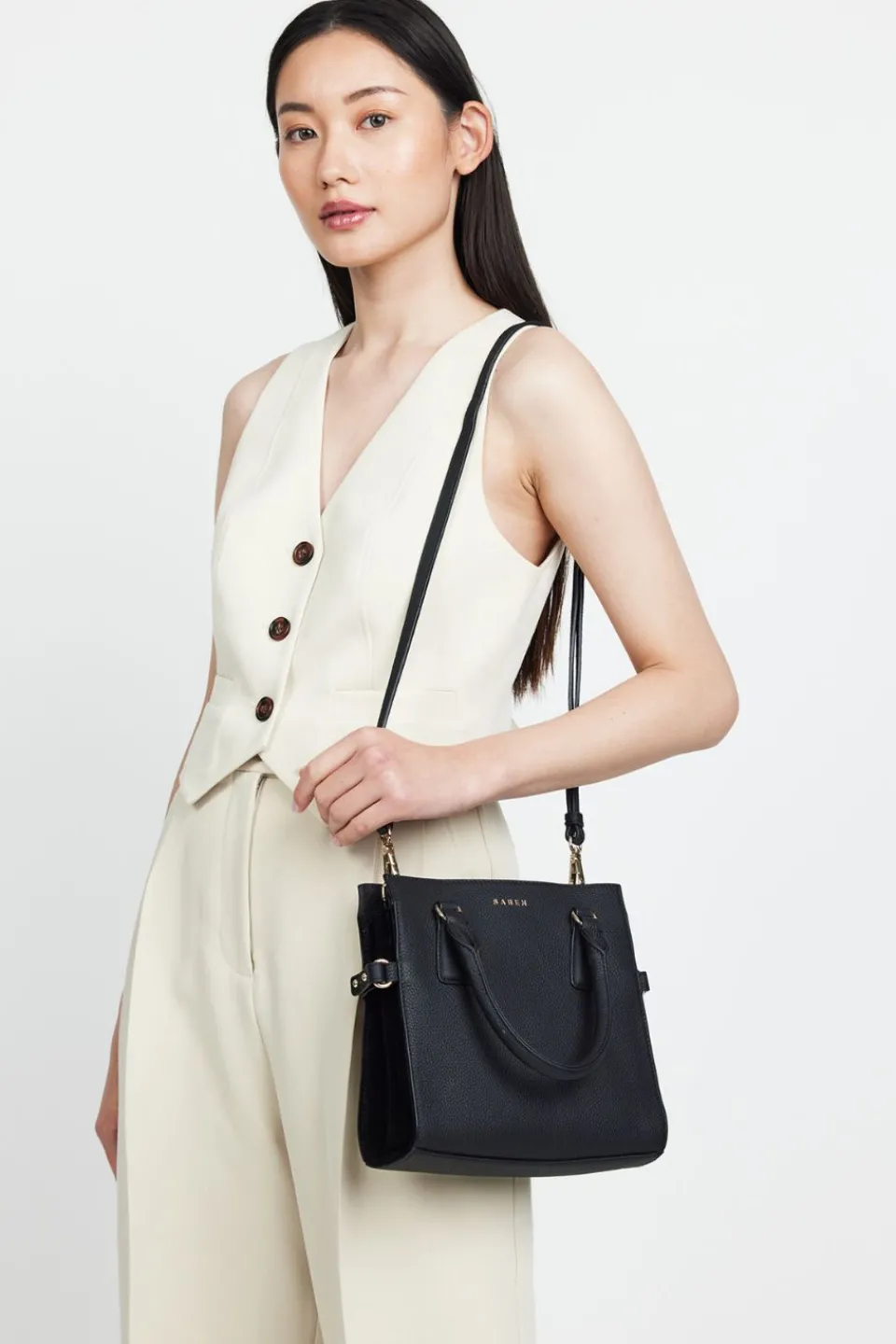 Saben Beau Black Leather Suede Side Crossbody Bag