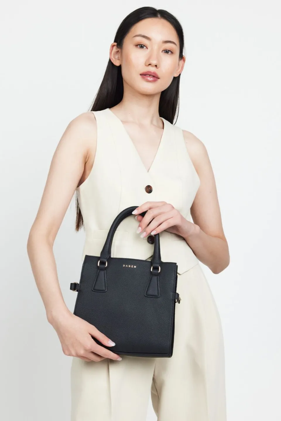 Saben Beau Black Leather Suede Side Crossbody Bag