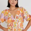Stories be Told Believer Fruity Floral SS V Neck Top