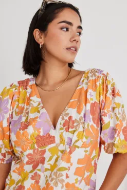 Stories be Told Believer Fruity Floral SS V Neck Top