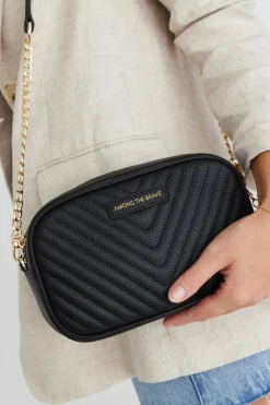 Among the Brave Berlin Black Leather Chevron Quilted Bag