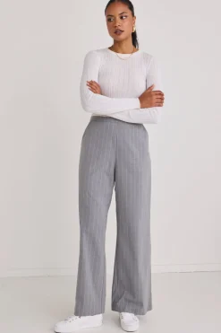 Among the Brave Best Life Grey Pinstripe Wide Leg Pant