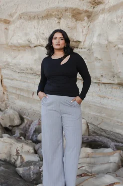 Among the Brave Best Life Grey Pinstripe Wide Leg Pant