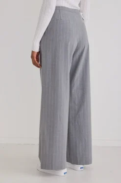 Among the Brave Best Life Grey Pinstripe Wide Leg Pant