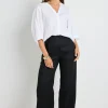 By Rosa. Bestow Black Linen Elastic Back Wide Leg Pants