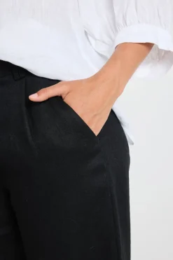 By Rosa. Bestow Black Linen Elastic Back Wide Leg Pants
