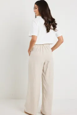 By Rosa. Bestow Natural Linen Elastic Back Wide Leg Pants