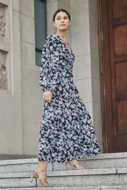 Among the Brave Better Than Ever Large Blue Floral Puff Sleeve Tiered Maxi Dress