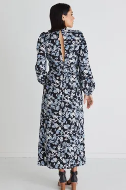 Among the Brave Better Than Ever Large Blue Floral Puff Sleeve Tiered Maxi Dress