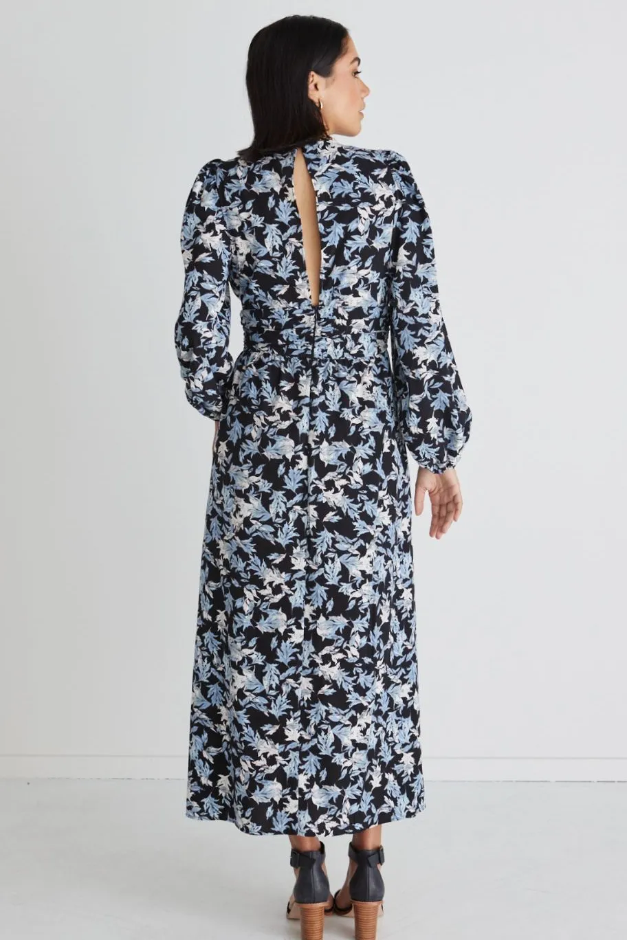 Among the Brave Better Than Ever Large Blue Floral Puff Sleeve Tiered Maxi Dress