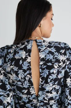 Among the Brave Better Than Ever Large Blue Floral Puff Sleeve Tiered Maxi Dress