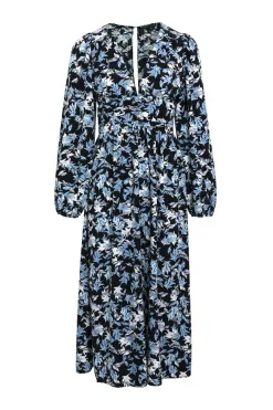 Among the Brave Better Than Ever Large Blue Floral Puff Sleeve Tiered Maxi Dress