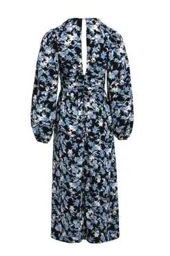 Among the Brave Better Than Ever Large Blue Floral Puff Sleeve Tiered Maxi Dress