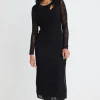 Among the Brave Between Black Mesh LS Slash Neck Maxi Dress