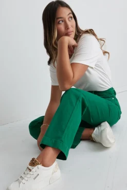 Among the Brave Billie Apple Green Wide Leg Jeans