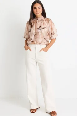 Among the Brave Billie Ivory High Waist Wide Leg Jean