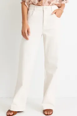 Among the Brave Billie Ivory High Waist Wide Leg Jean