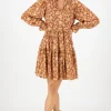 Ivy + Jack Billie Rust Floral LS Frill V Neck Tiered Mini Dress