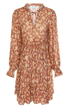 Ivy + Jack Billie Rust Floral LS Frill V Neck Tiered Mini Dress