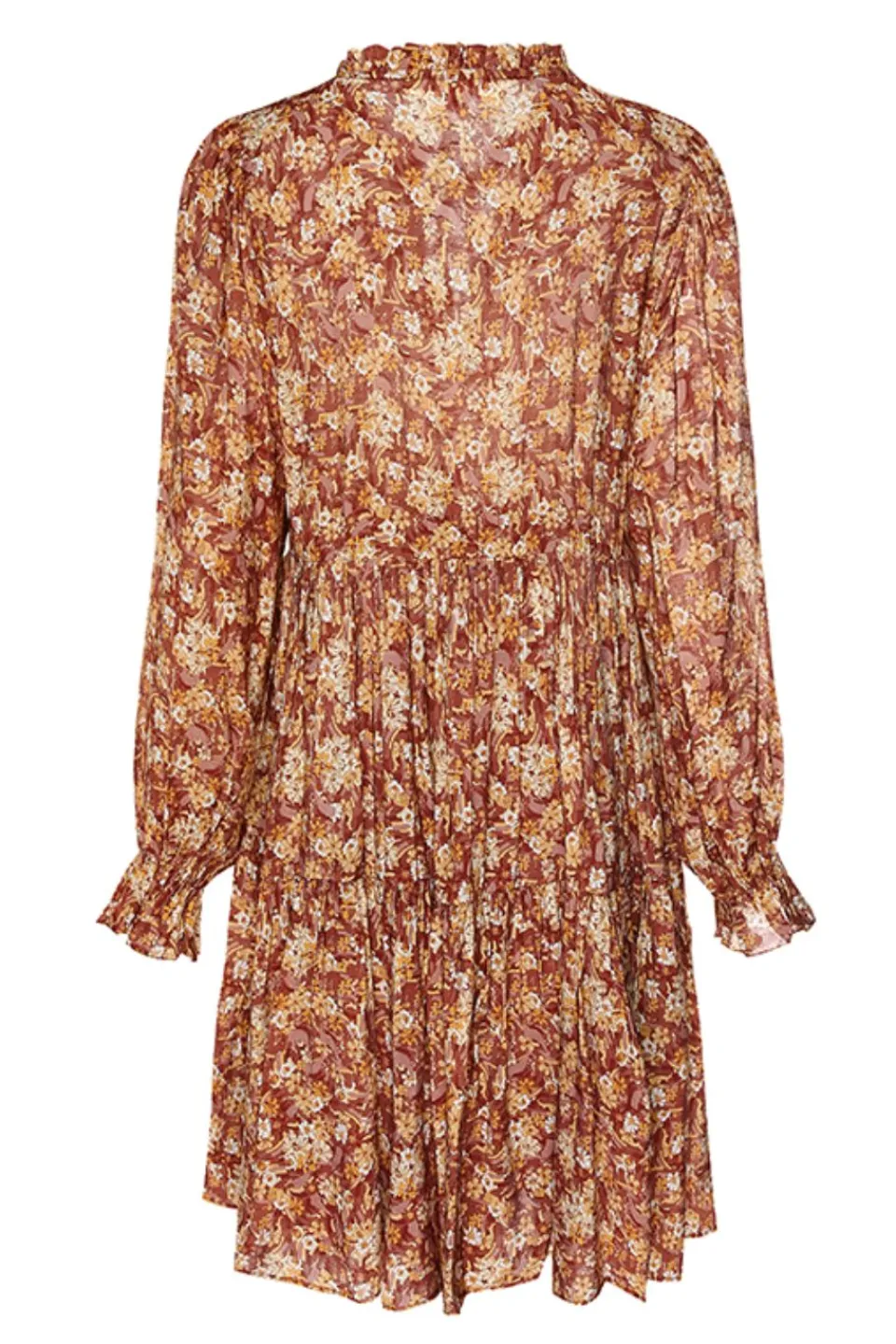 Ivy + Jack Billie Rust Floral LS Frill V Neck Tiered Mini Dress