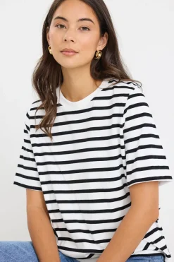 RE:UNION Label Binding Black White Stripe Boxy Fit Tee