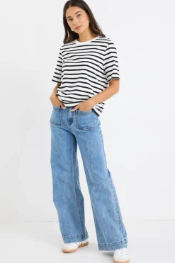 RE:UNION Label Binding Black White Stripe Boxy Fit Tee