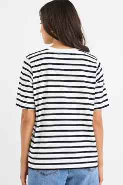 RE:UNION Label Binding Black White Stripe Boxy Fit Tee