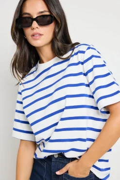 RE:UNION Label Binding Blue White Stripe Boxy Fit Tee