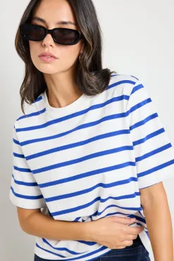 RE:UNION Label Binding Blue White Stripe Boxy Fit Tee
