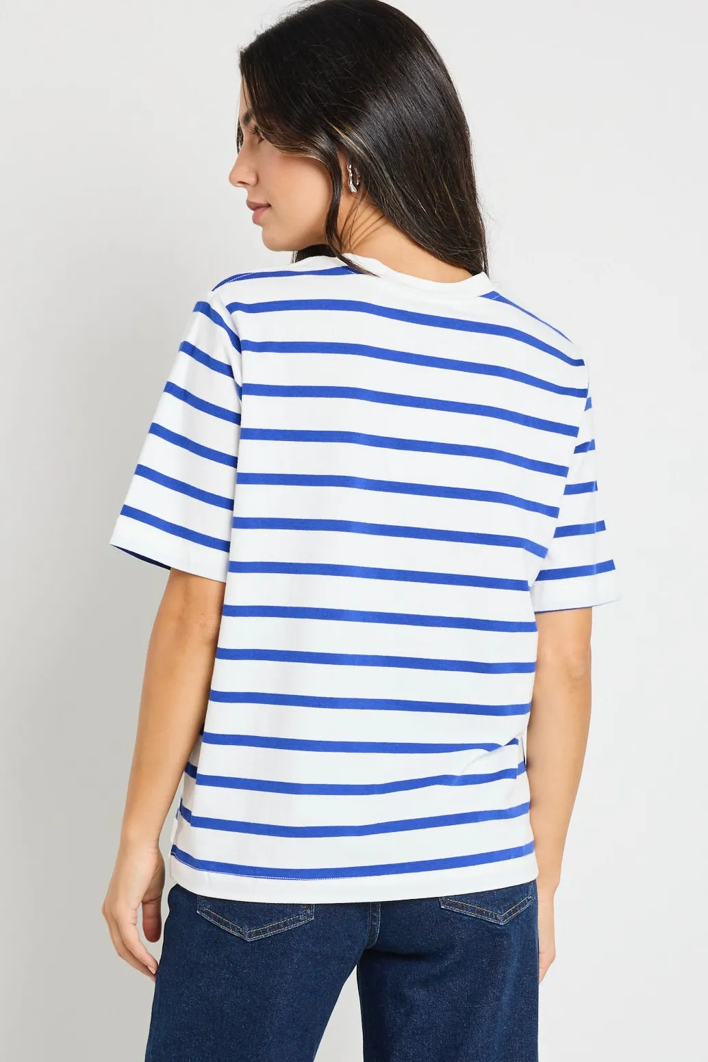 RE:UNION Label Binding Blue White Stripe Boxy Fit Tee