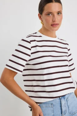 RE:UNION Label Binding Chocolate White Stripe Boxy Fit Tee