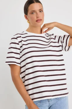 RE:UNION Label Binding Chocolate White Stripe Boxy Fit Tee