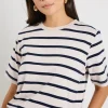 RE:UNION Label Binding Ecru Navy Stripe Boxy Fit Tee