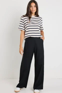 RE:UNION Label Binding Ecru Navy Stripe Boxy Fit Tee