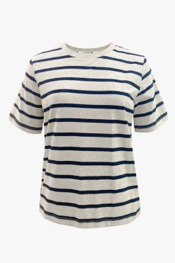 RE:UNION Label Binding Ecru Navy Stripe Boxy Fit Tee