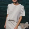 RE:UNION Label Binding White Natural Stripe Boxy Fit Tee