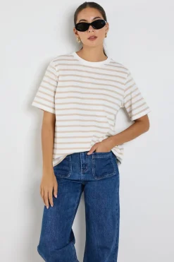 RE:UNION Label Binding White Natural Stripe Boxy Fit Tee