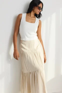 Among the Brave Blazing Sand Tiered Linen Midi Skirt
