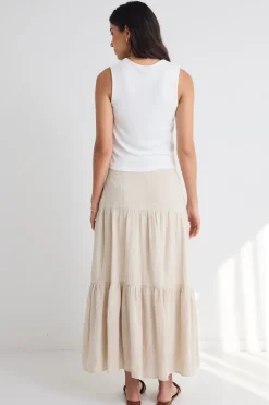 Among the Brave Blazing Sand Tiered Linen Midi Skirt