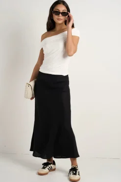 RE:UNION Label Bliss Black Linen Bias Midi Skirt