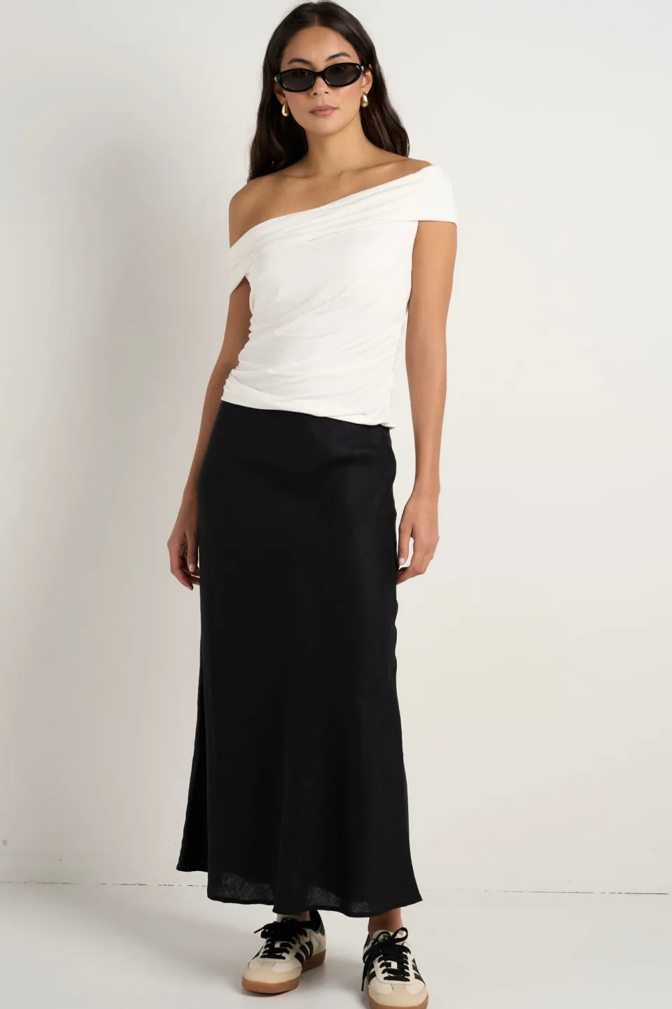 RE:UNION Label Bliss Black Linen Bias Midi Skirt