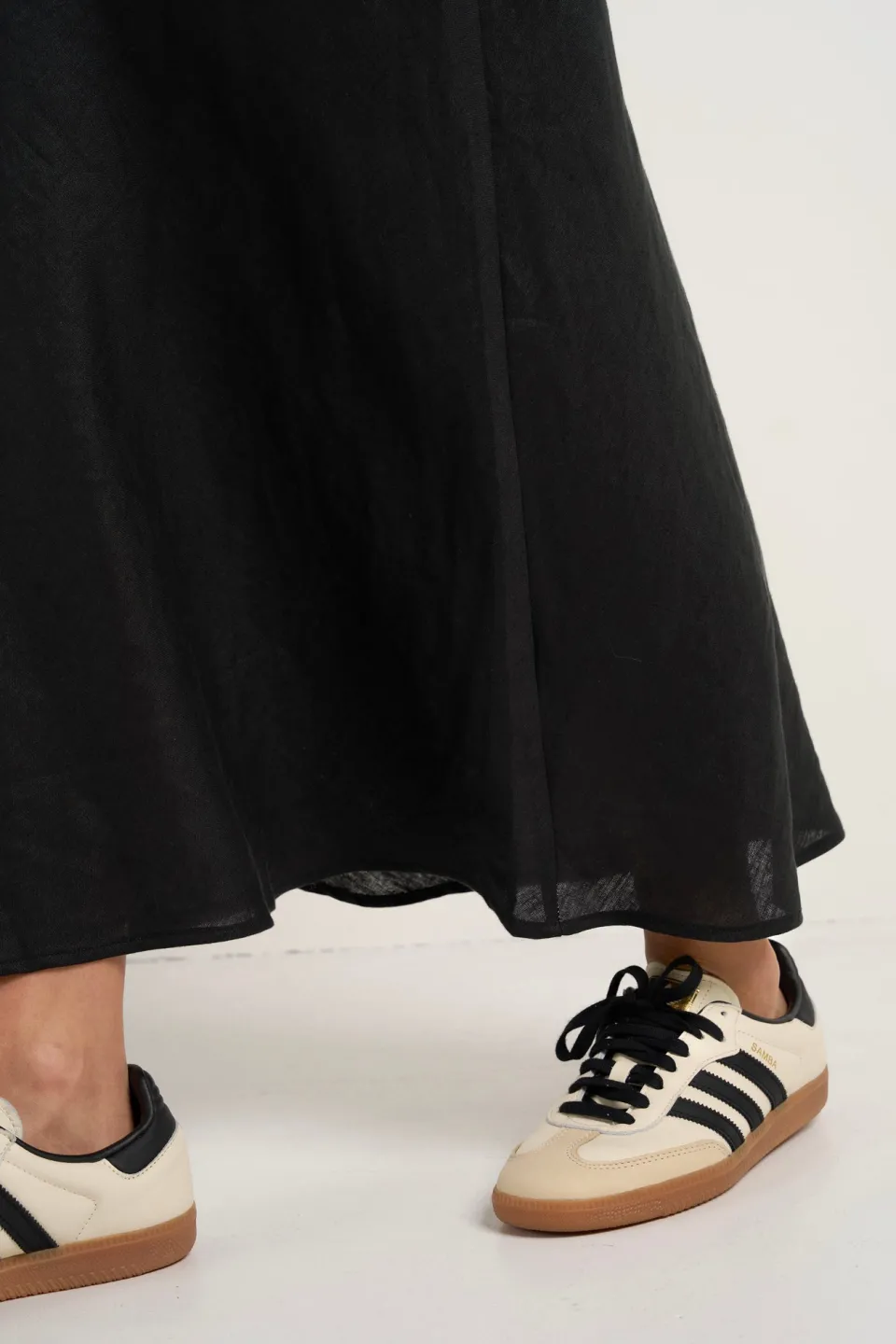 RE:UNION Label Bliss Black Linen Bias Midi Skirt