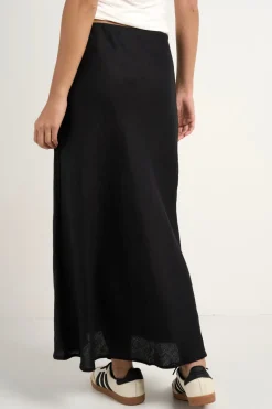 RE:UNION Label Bliss Black Linen Bias Midi Skirt