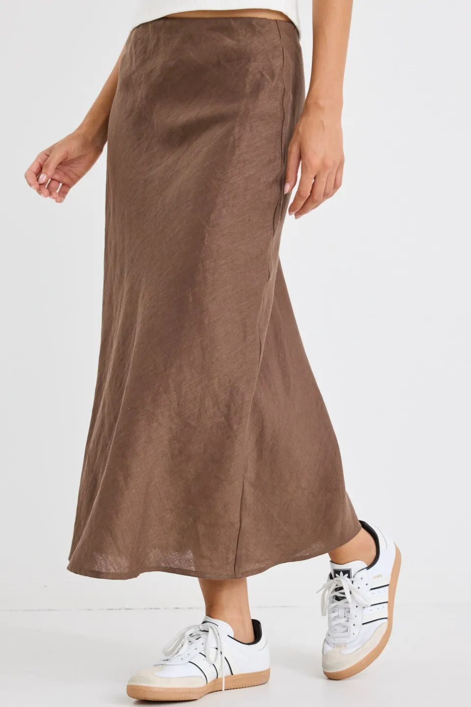 RE:UNION Label Bliss Chocolate Linen Bias Midi Skirt